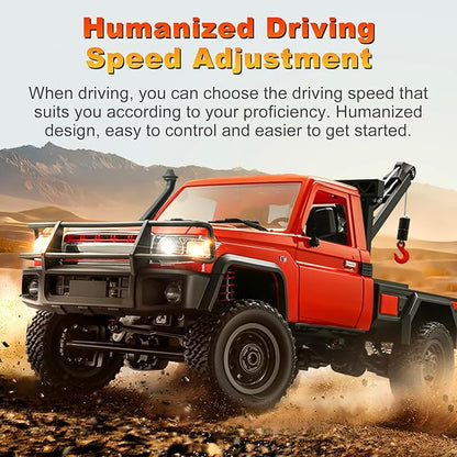 MN-82T RC Rock Crawler 1:12 Scale 4WD Upgraded RC Truck with Crane Hook 2.4Ghz Off Road Toy Pickup Truck with Lights All Terrain Wrecker Vehicle for Teen Adults (Red)