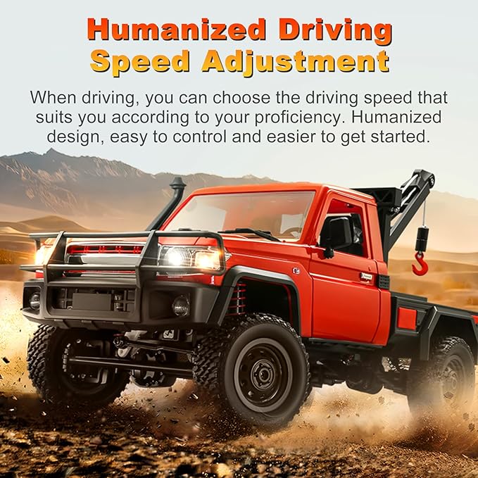 RC Crawler 1:12 Scale MN82 New Upgrades MN82-T RC Crane Truck 4WD LC79 Land Cruiser Rock Crawler with Lights Speed Adjustment Crane Tires All Terrain Wrecker for Teens Adults(Red)