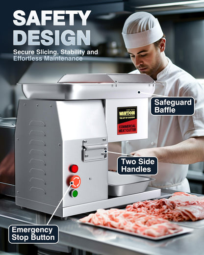WantJoin Commercial Meat Cutter Machine - Electric Meat Cutting Machine, Meat Shredding Machine 3mm Blade Commercial Meat Slicer Stainless Steel for Kitchen Restaurant 1100LB/H 800W