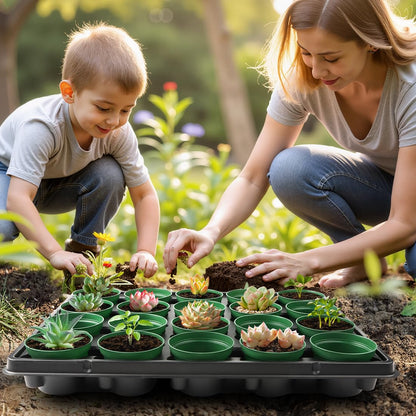 RooTrimmer 3 Inch Nursery Pots 100 Pcs with 5 Pcs 20 Cell Nursery Pot Trays, 5 Sets Seed Starting Kit for Seedlings, Propagation and Home Gardening, Sturdy Green Seeds Starter Pot Tray Germination Set