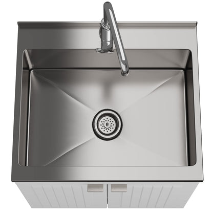 SIMPLIHOME Murphy All-in-One 24 inch Wide Utility Sink and Laundry Cabinet in Pure White Finish, Transitional Stainless Steel Sink Cabinet for Laundry Rooms with High-Arch Chrome Faucet and Storage
