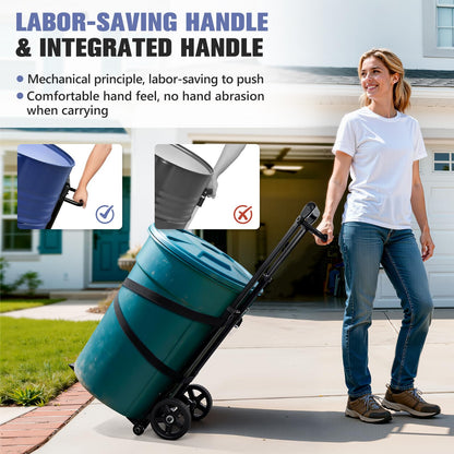KEDSUM 55 Gallon Drum Dolly, Plant Dolly with Wheels, Heavy Duty Oil Drum Trolley with Adjustable Eagle Beak Fixation & Strap, Ideal for Oil Barrel & Plant Pots Use, Height 47.2 inch, Easy to Fold