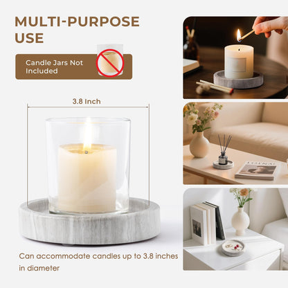WORHE Candle Holders Italy Premium Natural Marble Candlestick Holder for Jar Pillar Candles Large Round Coaster Plate Jewelry Tray Centerpiece for Wedding Dining Table Home Decor Light Grey (WH074)