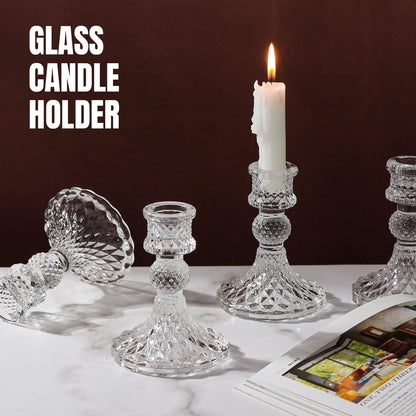 DARJEN Candlestick Holders Set,12Pcs 4" H Taper Candle Holders Bulk, Clear Glass Candle Holders for Wedding, Spring Party, Romantic Dinner, Festival & Windowsill Decor