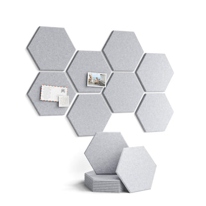 Fluxynara Hexagon Cork Board Alternative for Walls Decor-8-Pack Felt Bulletin Board Tiles,with 30 Pushpins,50 Adhesive Tabs for Office,Classrooms & Home Pin Board Felt Board-Soft Gray