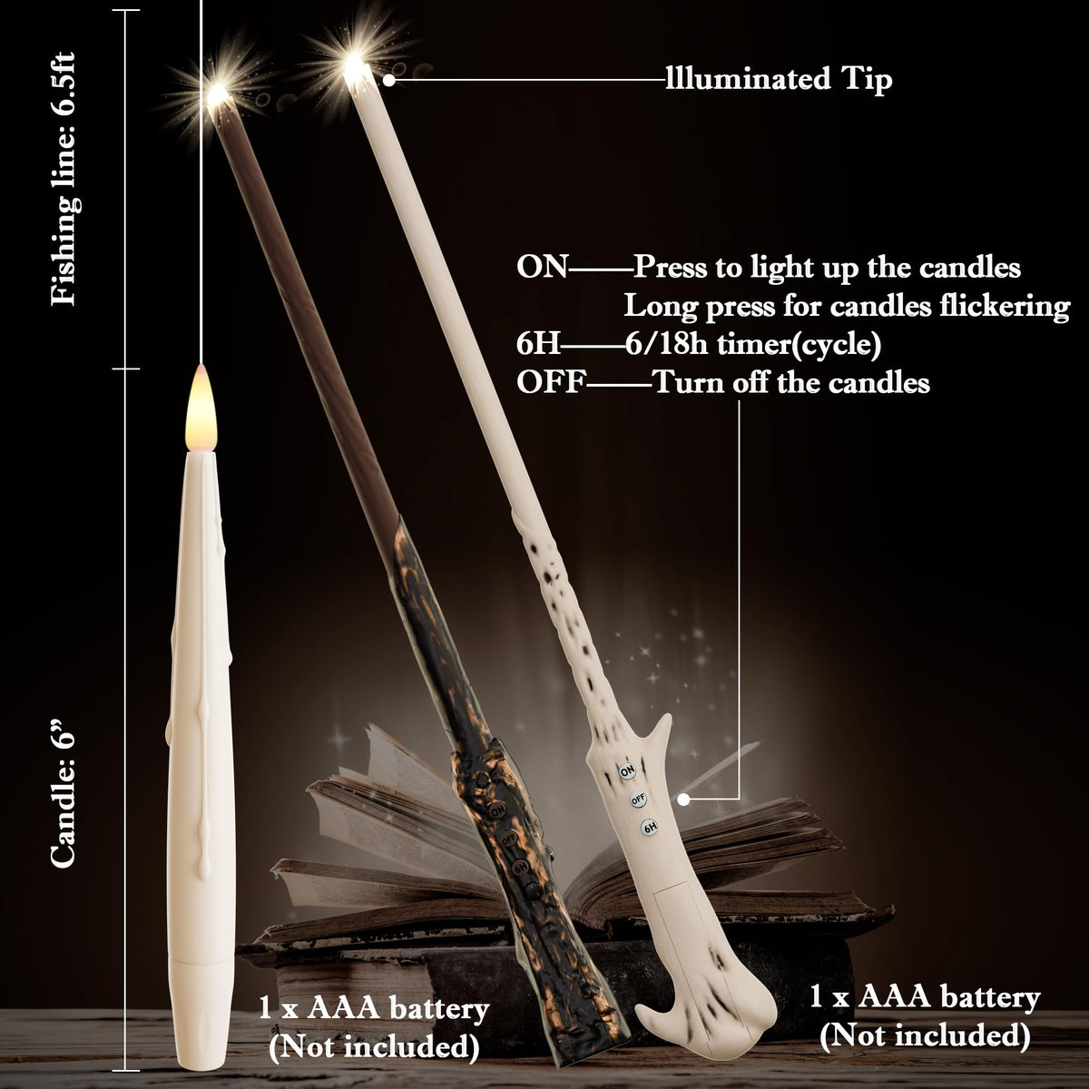 JOIONE Floating Candles with Wand, 20 Pack Hanging Candles with Magic Wand Remote, Battery Powered Floating Candles with 2 Wand, Flameless Magic Hanging Taper Candles for Xmas Halloween Decor