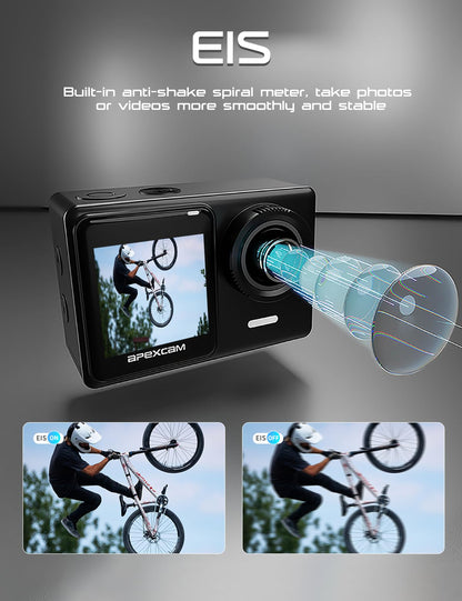 Action Cameras 4K 40M Waterproof Underwater Camera for Snorkeling, EIS Camcorder WiFi 170 Wide Angle Dual Screen Vlog Camera Sports Body Cam Mini(Charger, Remote Control and Helmet Accessories)