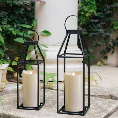 2 Pack Outdoor Battery Operated Candles with Timer (3x7 Inches) Waterproof Flameless Pillar Candles Flickering Plastic LED Fake Candles Electric Lights for Halloween Christmas Decoration Lantern Decor
