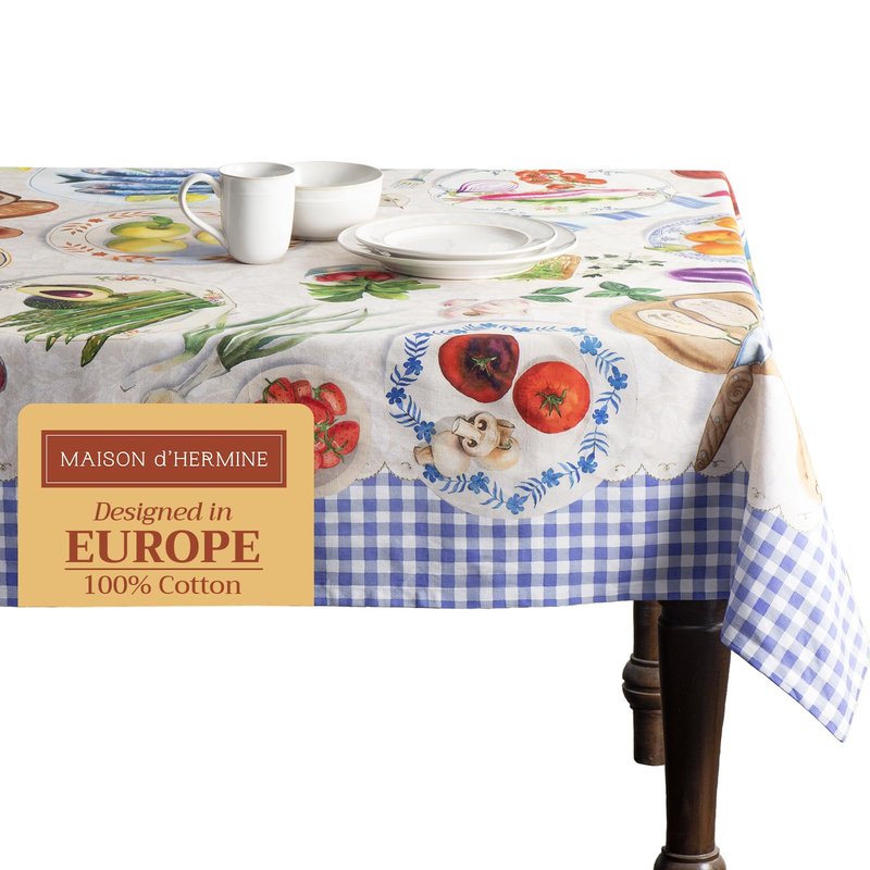 Maison d' Hermine Table Cloth Rectangle Table 100% Cotton 70 x 90 Inches Tablecloth Reusable Decorative for Dining Kitchen Room Farmhouse Home Gifts for Mothers Day Spring Summer - Gourmand
