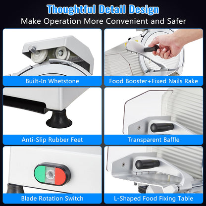 Commercial Meat Slicer, Electric Deli Slicing Machine,Electric Deli Slicing Machine with 12" Blade,Adjustable Thickness 0-15Mm, Low Noise Food Cutter for Restaurant and Home
