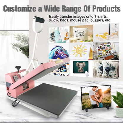 BetterSub Industrial 15"x15" Clamshell Heat Press Machine for T-Shirts, Sublimation, Vinyl & HTV - Digital Control, Non-Stick Teflon Plate, Safety Features for DIY/Home/Business (Pink)