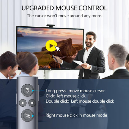 Norwii N95s BLE Presentation Clicker with Digital Pointer for PowerPoint Presentation on TV Screen and Projection Screen, Wireless Presenter Remote with Countdown Timer (Green Light-USB-AC)