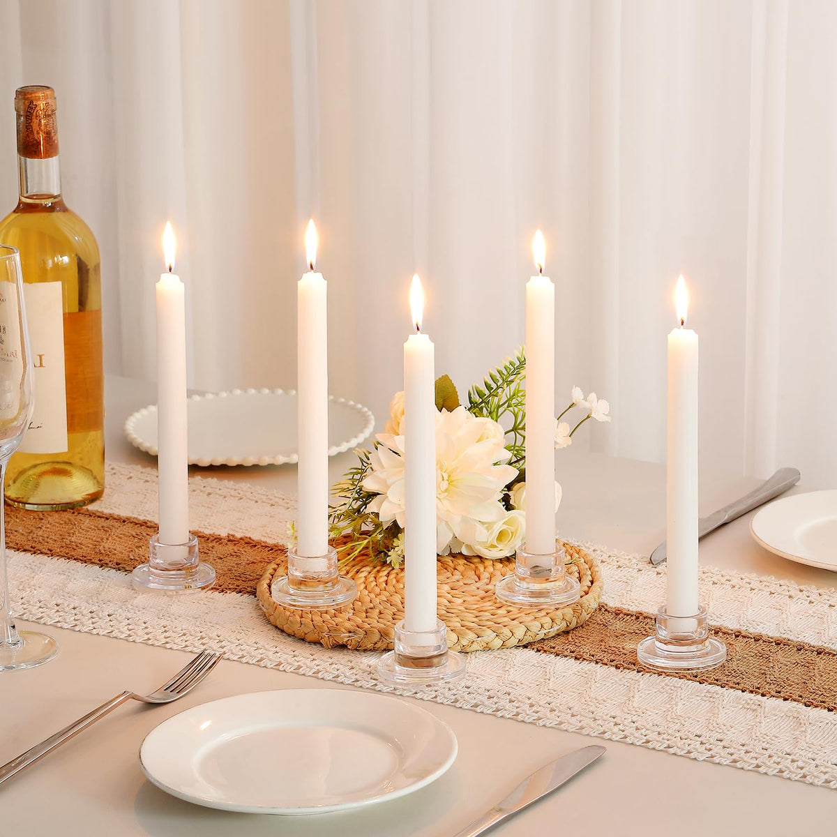 ZQXJWF Clear Glass Taper Candle Holders Set, Round Base Design, Elegant Dining Table Decor, for Table Centerpiece Wedding Party Advent Christmas Home Decorations(24, Clear)