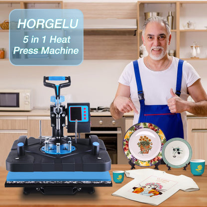 HORGELU Upgraded 8 in 1 Heat Press Machine 15x15 Inch Heat Transfer Machine 360-Degree Swing Away Multifunction Digital Sublimation Combo Heat Press for T Shirt Mug Hat Plate for Commercial Home 110V