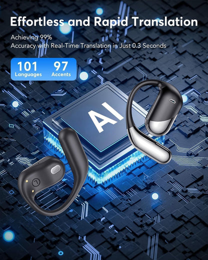 Paekole H7 AI Translation Earbuds: Real-Time 2-Way Language Translator Device, No Subscription Over Ear Translating Headphone(198+ Languages) for Face-to-Face & Travel, Audifonos Traductores - Black