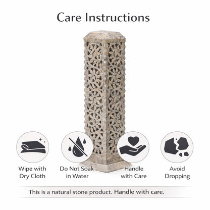 Carry Me Handmade Marble Soapstone Incense Stick Burner | Candle Stick Holder | Tea Light Stand - Perfect Incense Tower for Gifting. Decorative Home and Kitchen Decor (3 x 3 x 11 Inches)