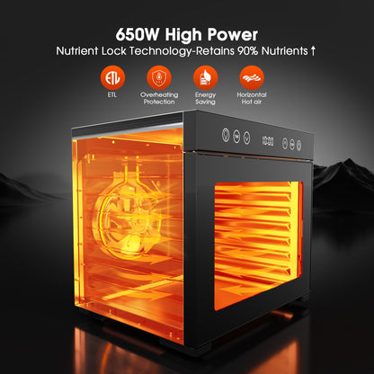 Food Dehydrator Machine, 650W Dehydrator with 8 Stainless Steel Trays, Adjustable Timer & Temperature for Jerky, Fruits, Herbs, Dog Treats, Party Meal Prep