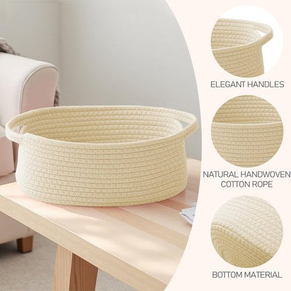 JMvicyroam Woven Basket - Small Rope Storage Bin with Handles | Beige 2-Pack for Organizing Shelves & Closets