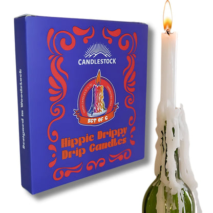 Candlestock Hippie Drippy Drip Candles - Pack of 6 Dripping Tapers - Wine Bottle Melting Candles (White)