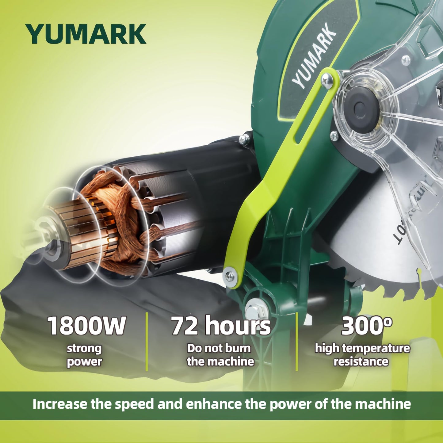 Yumark 10-inch Miter Saw 6000RPM Corded Power Wood Circular Saw with Precision Miter Angles, Lightweight Design, 45° Adjustable Table