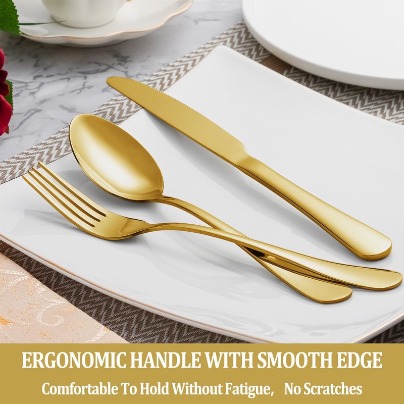 16 Piece Gold Dinner Forks Set, Food-Grade Stainless Steel Silverware Forks, Cutlery Fork, Metal Fork for Home, Kitchen or Restaurant, Mirror Polished, Dishwasher Safe - 8 Inch