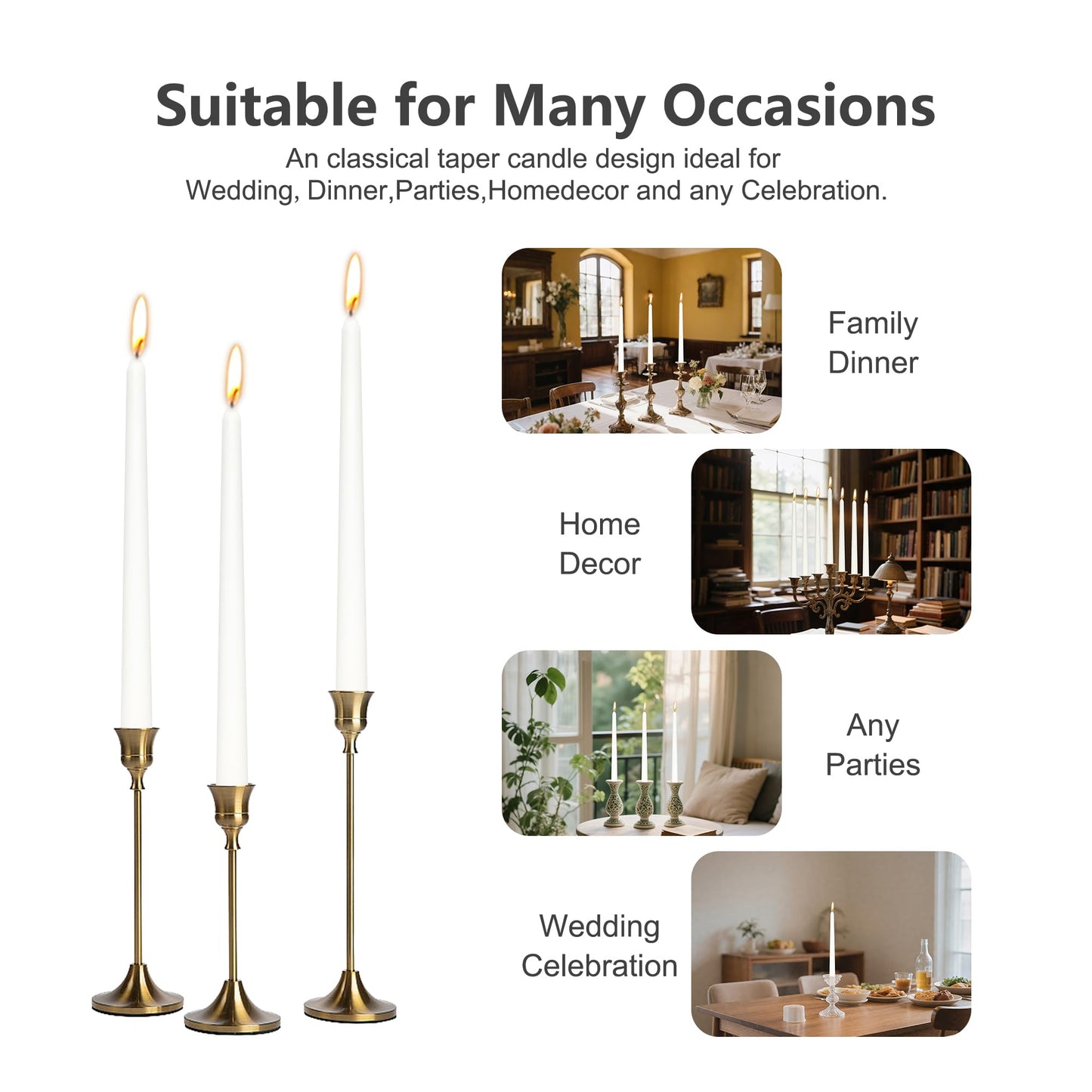 8 Pack 10 Inch White Christmas Candlesticks Long Burning Time and Dripless Taper Candles for Dinner Home Decor Wedding Shower