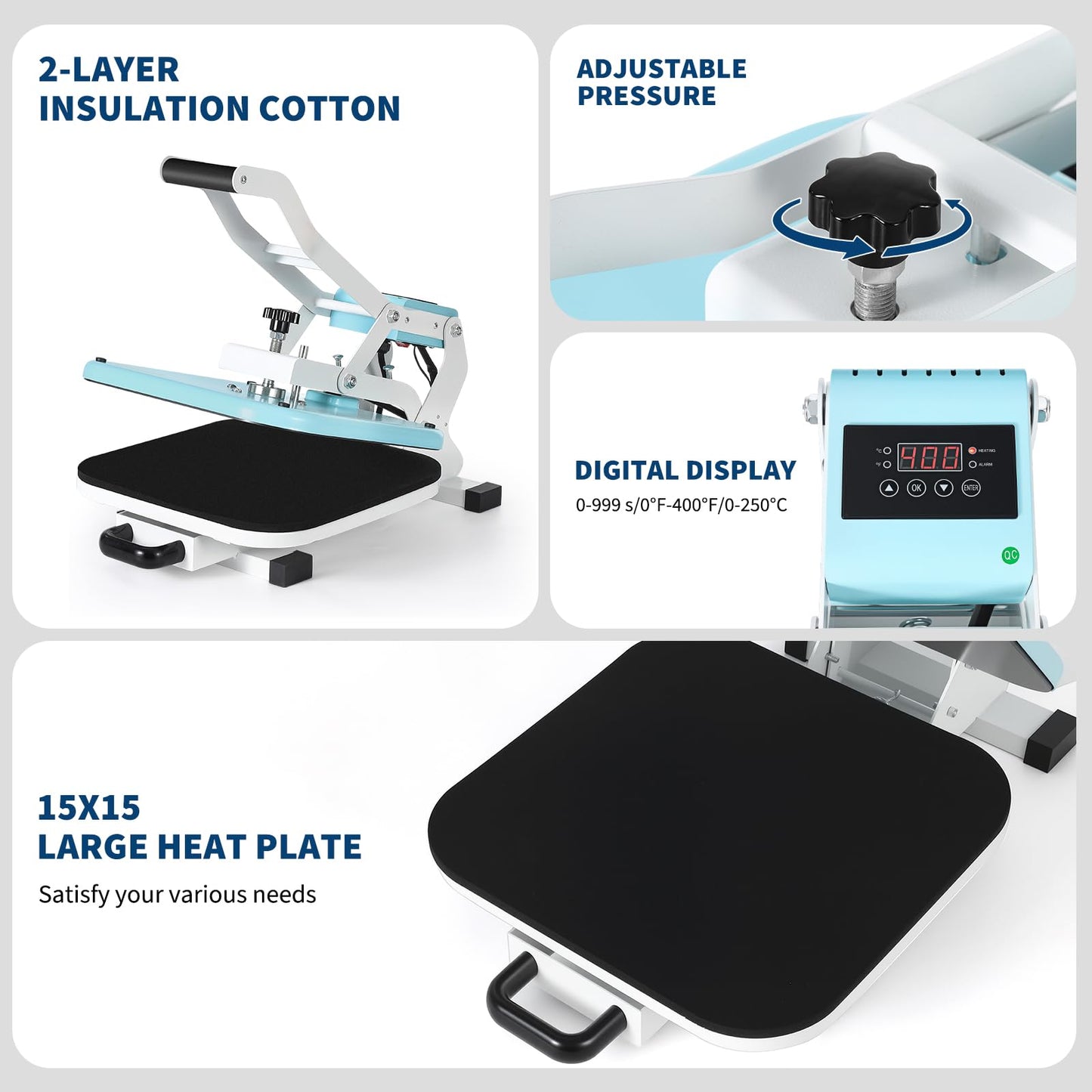 Garvee Heat Press,15x15 Heat Press Machine, Digital Industrial Sublimation Printer for T Shirts, High Pressure Fast Heating Transfer Vinyl Press, Easy to Use,Green