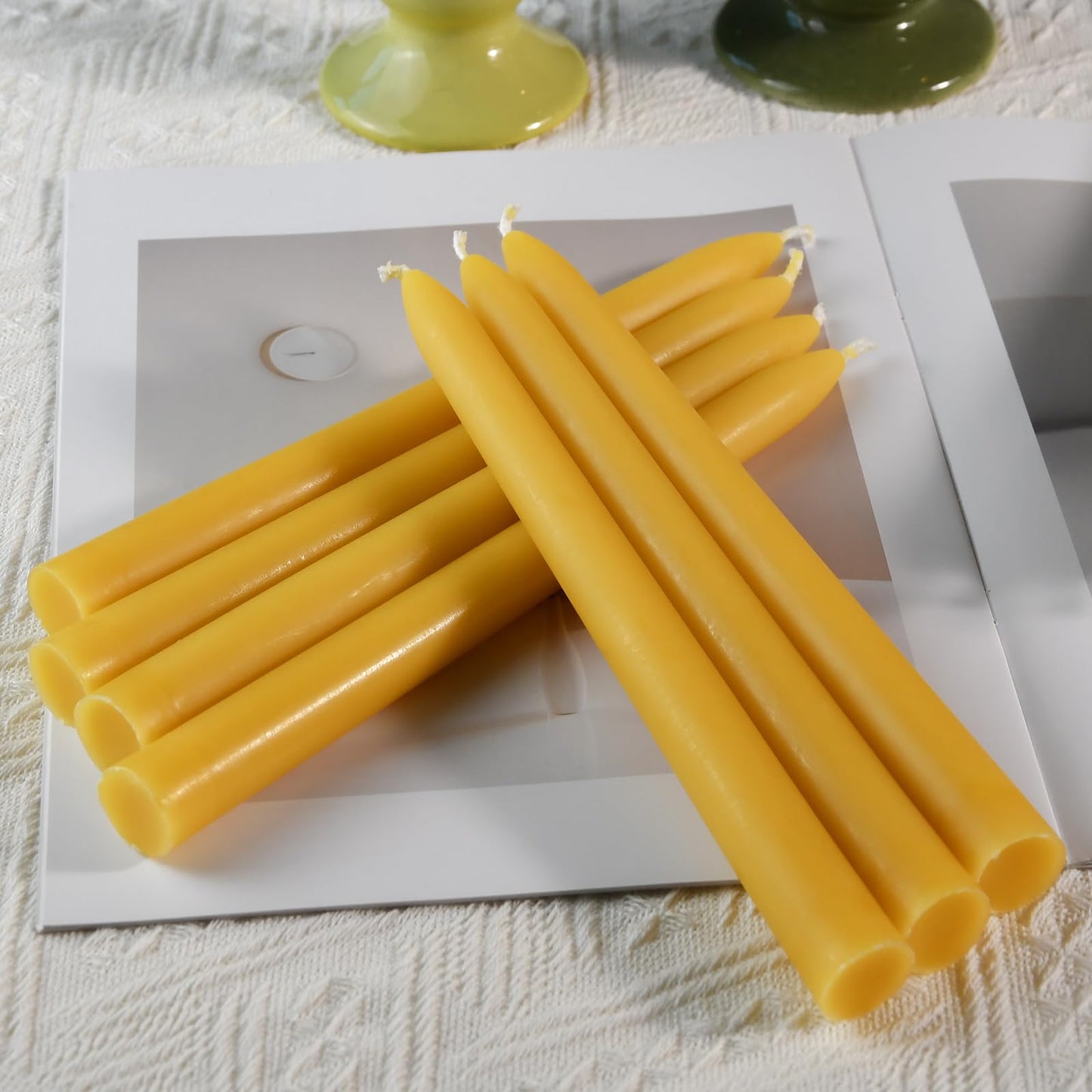 DEYBBY 9 inch Natural Beeswax Taper Candles Set of 12, Smokeless and Dripless Pure Organic Beeswax Candles, Long Lasting Burning for Dinner Room Decor Emergency Housewarming Gift, Nontoxic