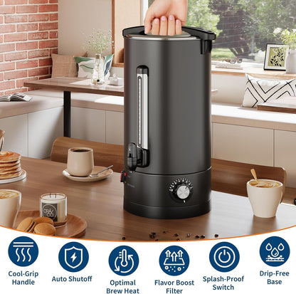 PeacefulHues 120 Cup Commercial Coffee Urn - 18L/4.8Gal Stainless Steel Electric Coffee Maker With Double Wall Insulation, Hot Beverage & Water Dispenser for Weddings, Parties, Catering, Buffets