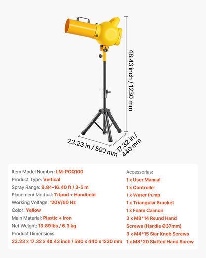 VEVOR Foam Machine, Handheld Spray Foam Cannon Party Machine, Bubble Cannon with Fan & Triangular Structure, Dense Foams Maker for Gatherings, Backyard, Celebrations & Party, Continuous Foams Output