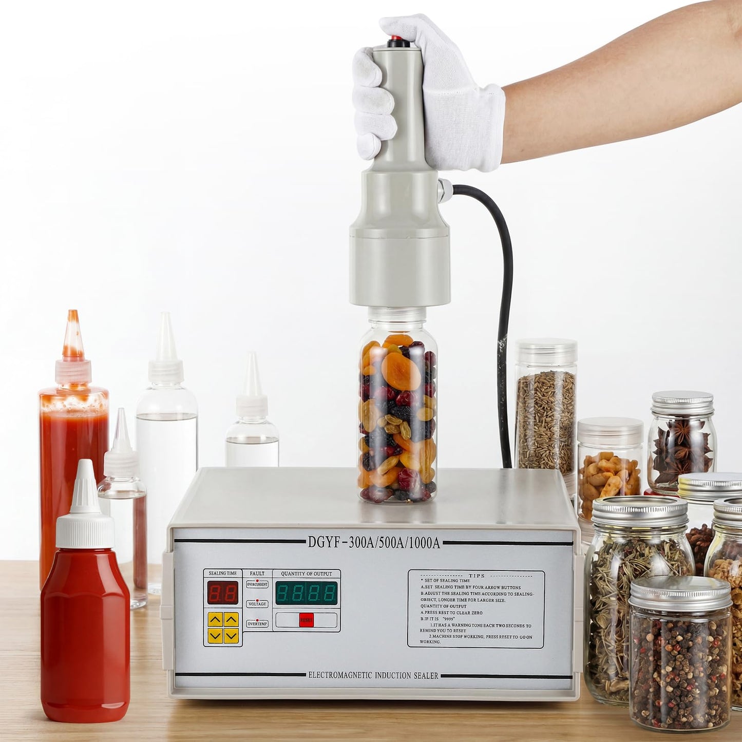 NEWTRY Induction Bottle Cap Sealer 10-50mm Handheld Heat Sealing Machine with Counting Function for Plastic Glass Bottles of Flat and Pointed Cap (110V)