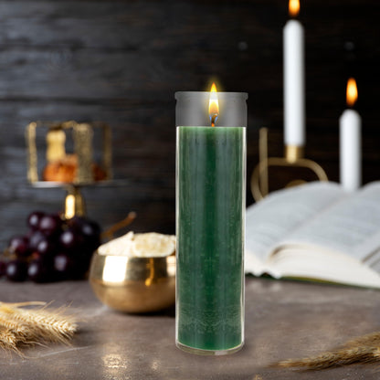 Mega Candles 6 pcs Unscented Green 7 Day Glass Container Devotional Prayer Candles, Premium Wax Candle 2 Inch x 8 Inch, Sanctuary, Vigils, Prayers, Blessings, Religious, Memorials, Remembrance