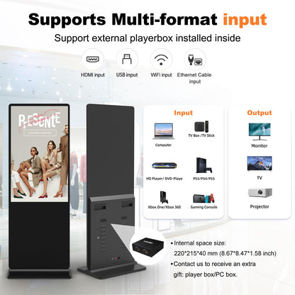 YCKJNB 55 inch Indoor Digital Signage 4K Touchscreen,CMS Software,IPS Floor Standing Digital Kiosks Interactive Displays with WiFi HDMI/USB Input Auto AD Player, Android OS Black