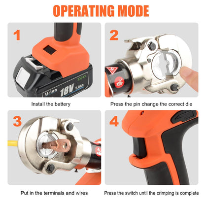 HZLZRZ 12 Ton Electric Hydraulic Crimper with Smart Chip Protection - Professional Battery Cable Lug Crimping Tool for Industrial Use, 8AWG-600MCM Copper Terminals, Rechargeable & Oil-Resistant