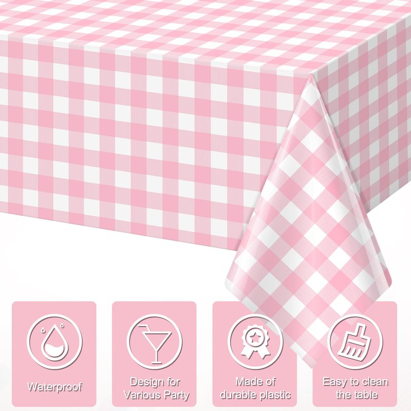 YIDAKO 3pcs 54X108inch Pink Checkered Tablecloth,Pink Gingham Tablecloths Buffalo Plaid Disposable Plastic Table Covers for Birthday Baby Shower Bridal Wedding Party Birthday Decorations
