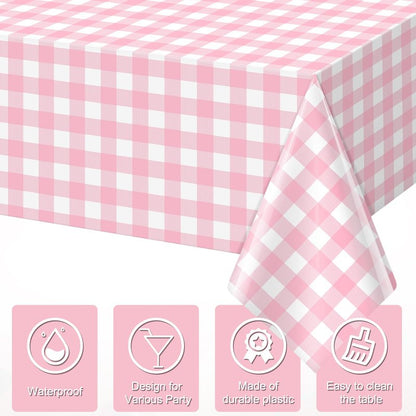 YIDAKO 3pcs 54X108inch Pink Checkered Tablecloth,Pink Gingham Tablecloths Buffalo Plaid Disposable Plastic Table Covers for Birthday Baby Shower Bridal Wedding Party Birthday Decorations