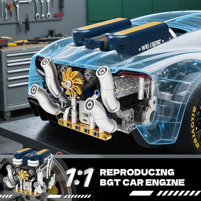 W16 Engine Building Kit (Twin V8 Design) 751 PCS to Build Your Own W16 Engine Model Kit for Kids Boys Compatible with Lego Engine Sets for Boys 8-14 STEM Building Blocks Toys for Kids Adult