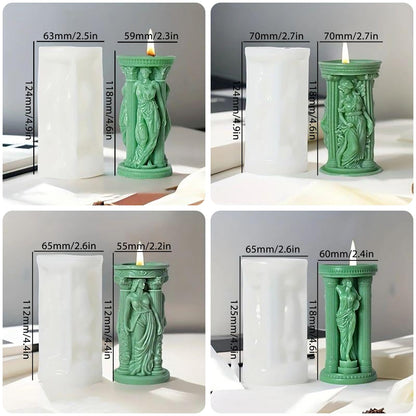 4 Pack Goddess Athena Silicone Pillar Candle Molds, 3D Portrait Resin Casting Silicone Mold for Epoxy Resin Craft, Soap & Aromatherapy Candle Making, Home Table Halloween Party Decor Craft Molds