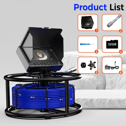 JINXINEBAY Sewer Pipe Inspection Camera, 4.3'' IPS Monitor with 32GB TF Card DVR, IP68 1080P Camera 32FT Fiberglass Cable, 8500mAh Battery Night Vision, for Home/Contractor/Plumber
