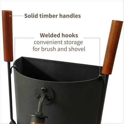 Ash Metal Bucket with Brush & Shovel Fireplace Tools Set, 3.5 Gallon Space Saving Design for Cleaning Charcoal Ash Disposal for Indoor/Outdoor Fire Pits, Wood Burning Stoves, Coal/Pellets Ash Can Pail