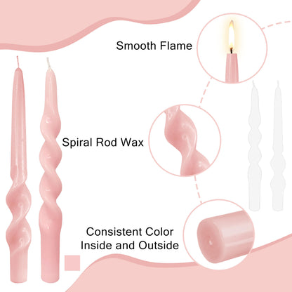 Spiral Candle Pink 10 Inch Tall Taper Candle 4 PCS Unscented Candles Sticks Smokeless Tapered Candles for Home Party Wedding Decoration Valentine's Day Anniversary & All Special Occasions
