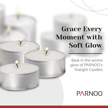 300 Pack Tealight Candles in Metal Cups - Clean, White Unscented with 4.5 Hour Long Burning Time - Votive Candles Bulk for Romantic Dinner, Weddings, Spa & Hotels by PARNOO