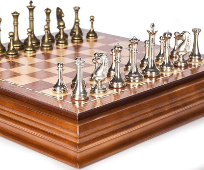 AMEROUS Wooden Chess Board Set with Pieces Storage for Adults Kids 12.5 Inch Chess Set with Metal Pieces Unique Chess Game for Tournament Professional Beginner