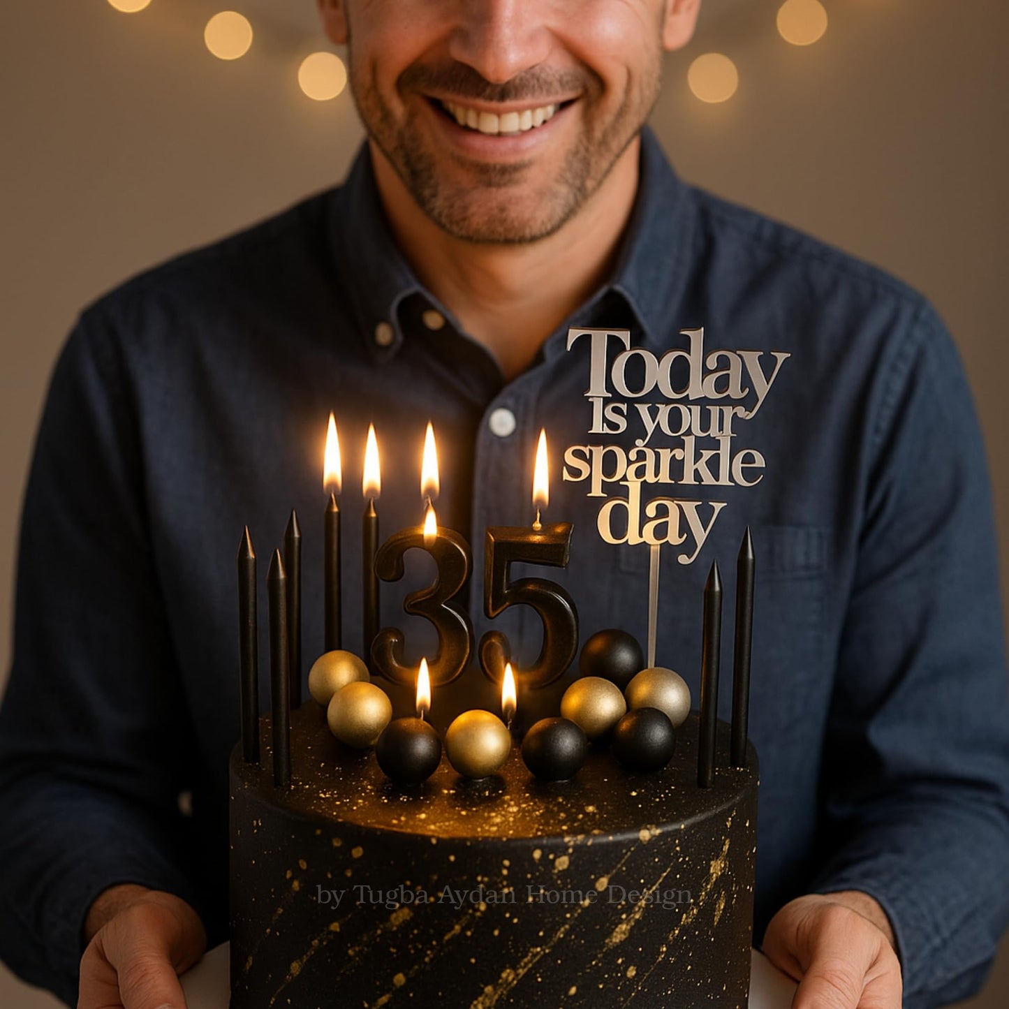 by Tugba Aydan - 33 Pcs Black Birthday Candle Set with Number Candles 0–9, Metallic Long Candles, Ball & Text Toppers – Complete Cake Decoration Kit for Kids & Adults Birthday Party