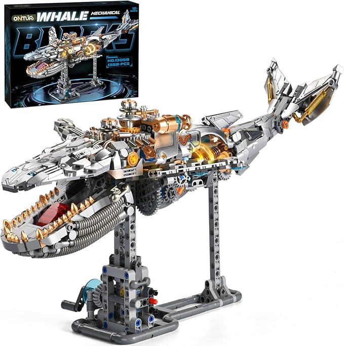 Mechanical Whale Building Set for AdultsOcean Fish Animal Model Toys with Lights for Home Office DecorBuilding Blocks Gift for Teens 14+(1388PCS)