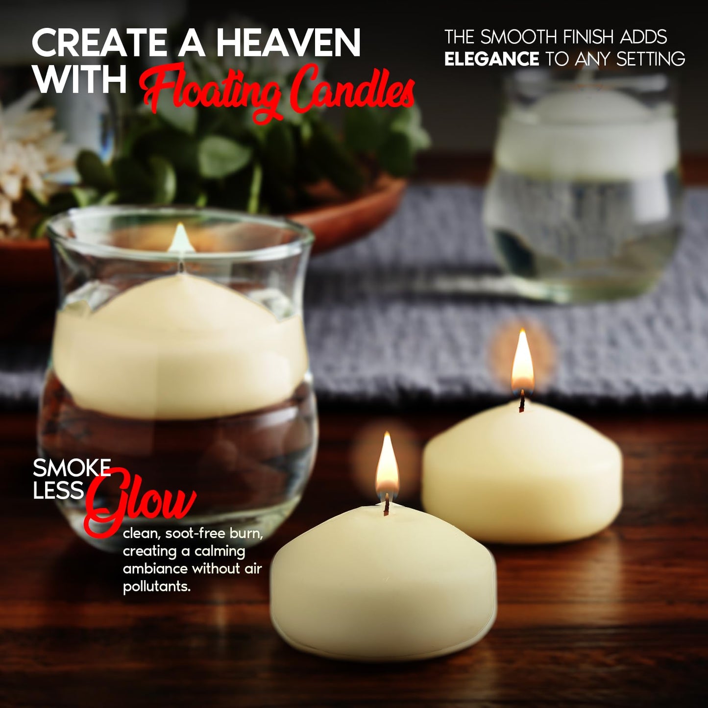 Candle Charisma Ivory Floating Candles 3 Inch (Set of 12) – 8-Hour Dripless, Smokeless Burn with Natural Flickering Flame – Perfect for Weddings, Centerpieces, Pool Nights & Special Events