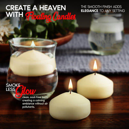 Candle Charisma Ivory Floating Candles 3 Inch (Set of 12) – 8-Hour Dripless, Smokeless Burn with Natural Flickering Flame – Perfect for Weddings, Centerpieces, Pool Nights & Special Events