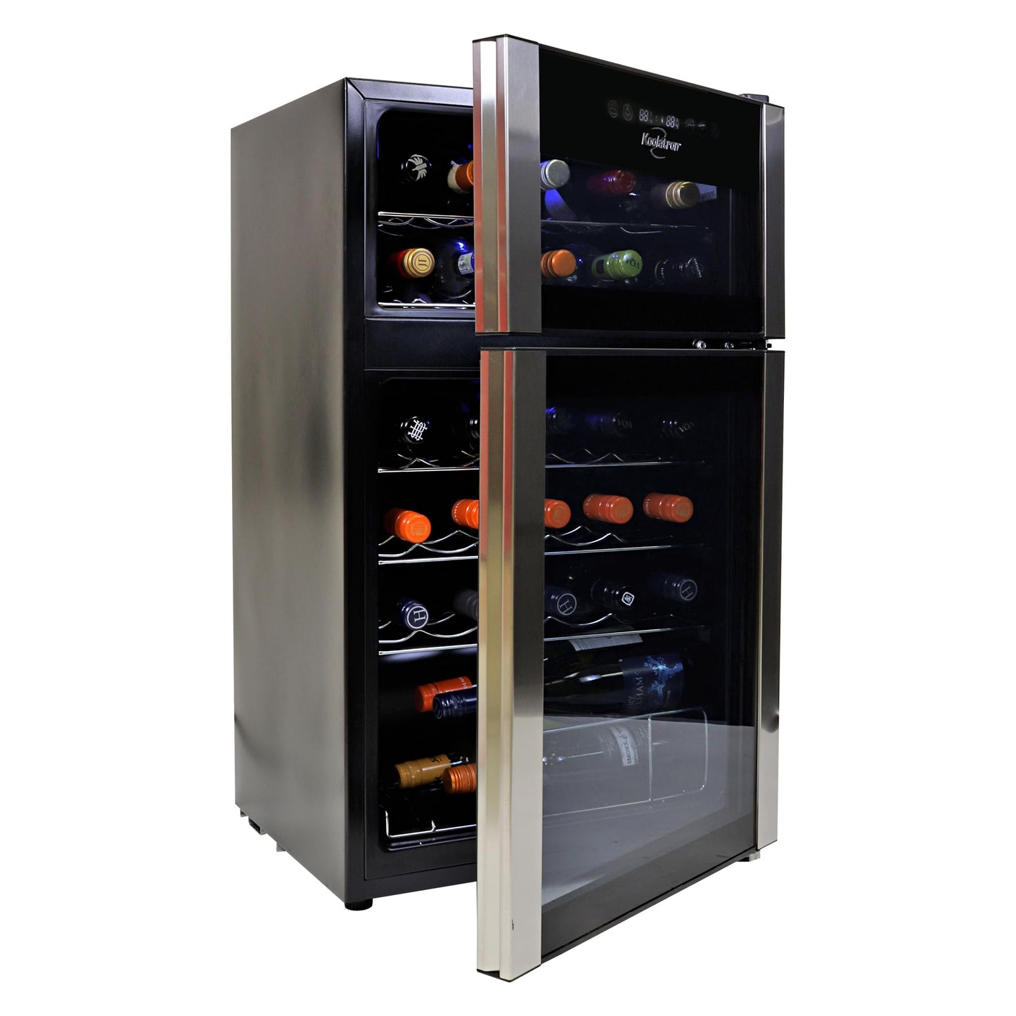 Koolatron 29 Bottle Wine Fridge – Wine Cooler with Glass Door, 3 Cu ft (86 L) Beverage Can Refrigerator, Digital Temperature Control/Dual temperature zone, Ideal for White, Red & Sparkling Wine