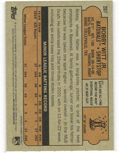 BOBBY WITT JR. 2021 Topps Heritage Minors #207 High Number Short Print SP Baseball Rookie Card RC Kansas City Royals