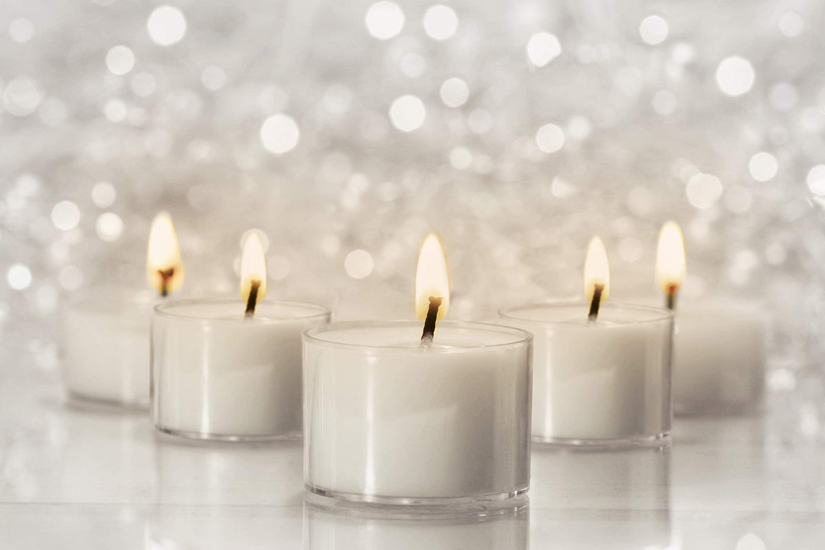 Ner Mitzvah Long Lasting Tealight Candles - 6 Hours - White in Clear Cups - Unscented - 40 Pack - Made in EU